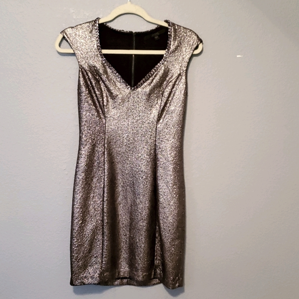 Guess Metallic Python Glam Chain Trim V-Neck Dress - image 4
